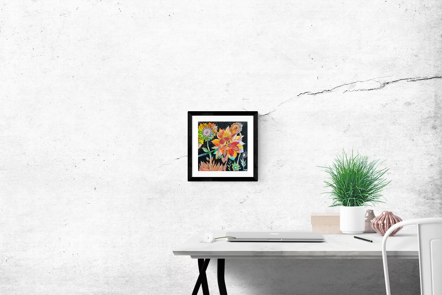 Peinture original, acrylique sur toile en technique mixte, motif floral – Image 3
