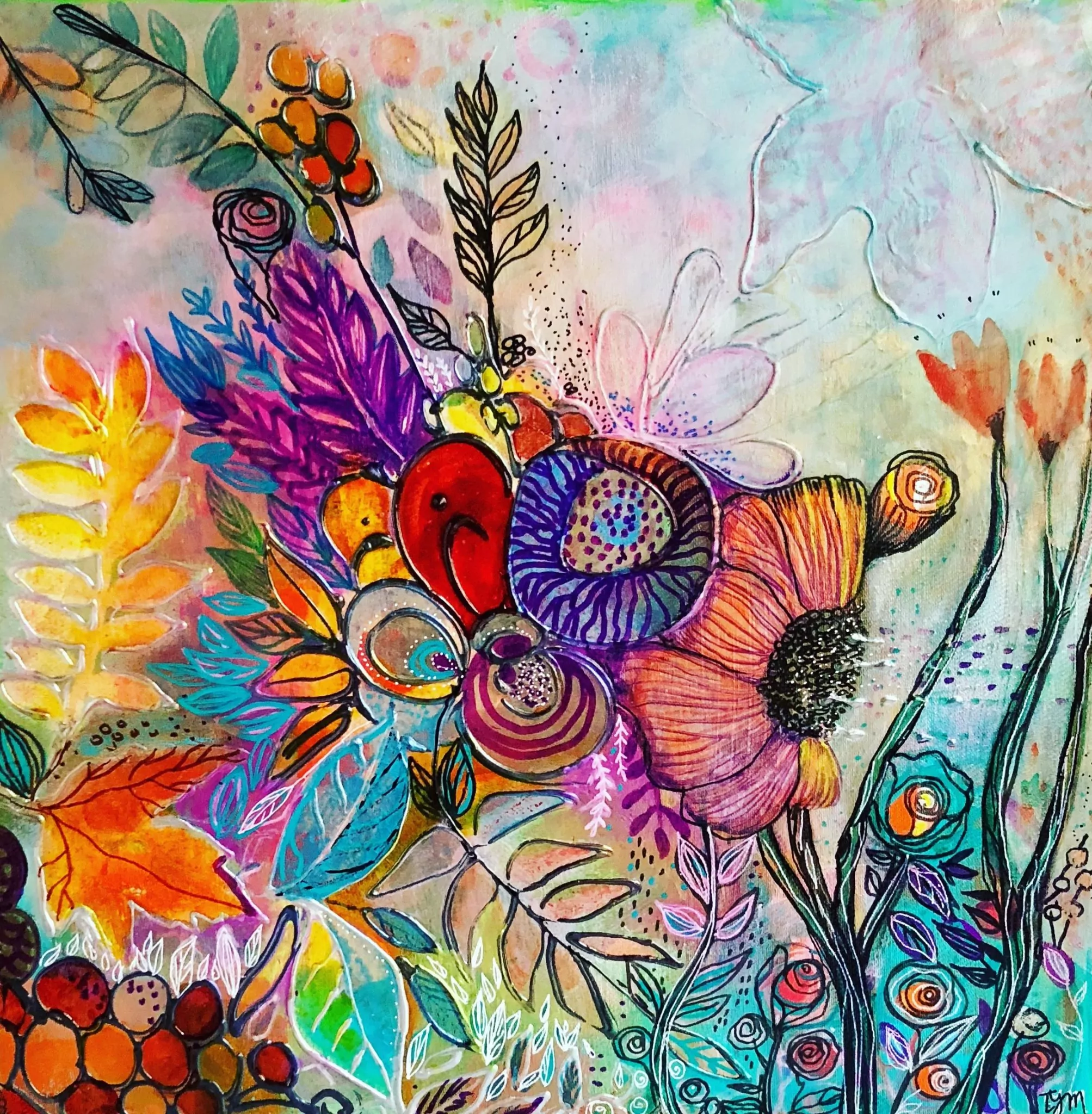 Peinture en technique mixte florale – Image 2