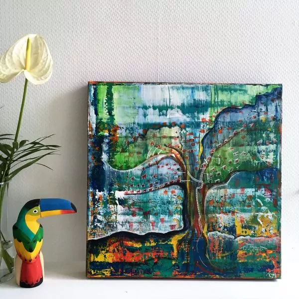 bluevertsoul-tym-peinture-decoration mural-jungle urbaine-colorful mixed media painting-wall décor - art at home