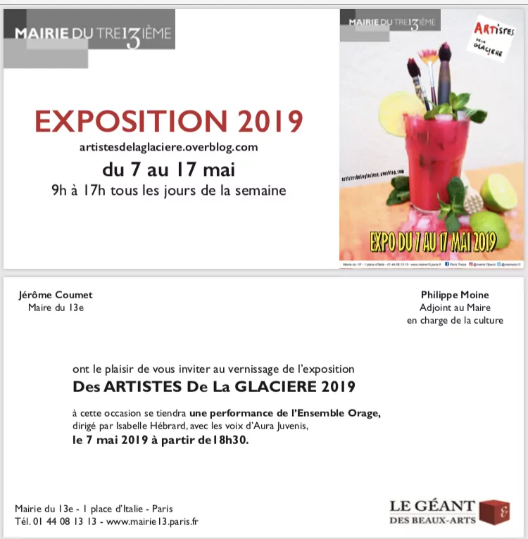 Invitation vernissage exposition collective d'art Mairie Paris 13