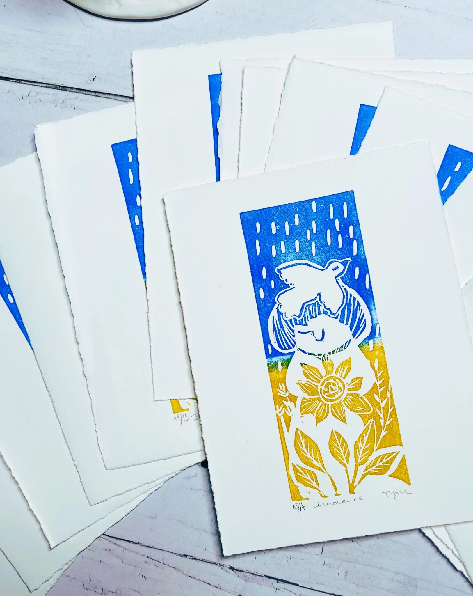 "Innocence" tirage d'art en lino gravure