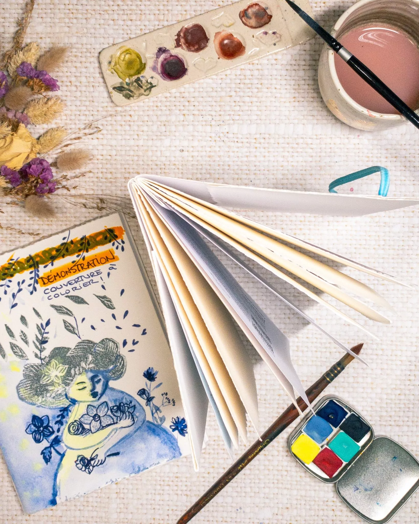 carnet aquarelle artisanal fabriqué à la main bluevert soul
