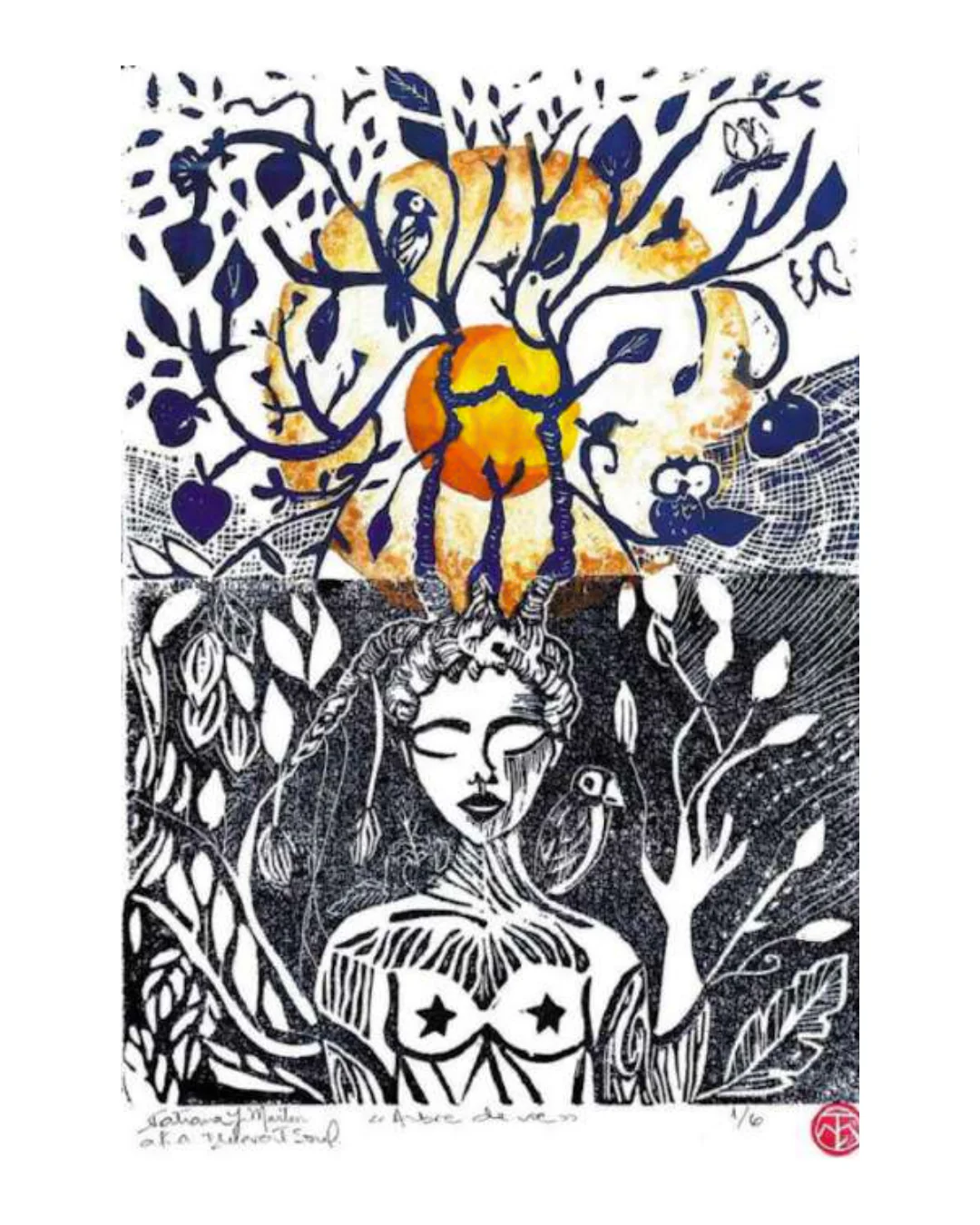 Linogravure- Arbre de vie- mythes- Tatiana Ynés Martin- Bluevert soul