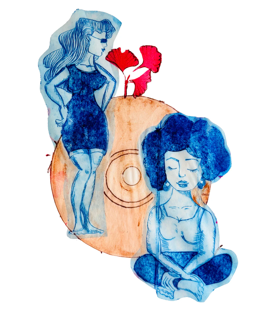 Pointe sèche sur tetra pack + aquarelle