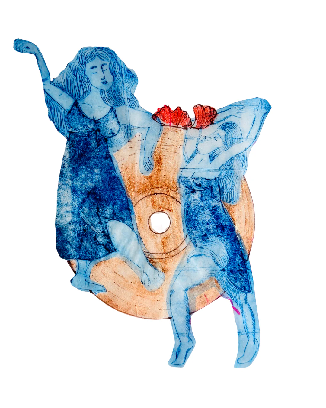 Pointe sèche sur tetra pack + aquarelle